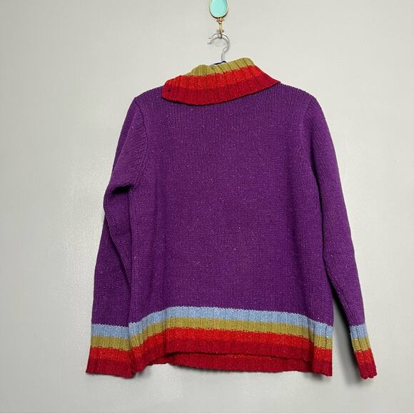 Nua Merino Wool Silk Sweater Striped Turtleneck Artsy Folk Purple Women's Size L - Picture 2 of 7